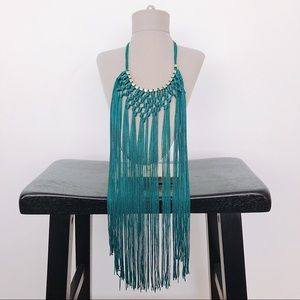 H&M Emerald Green Gold Fringe Necklace